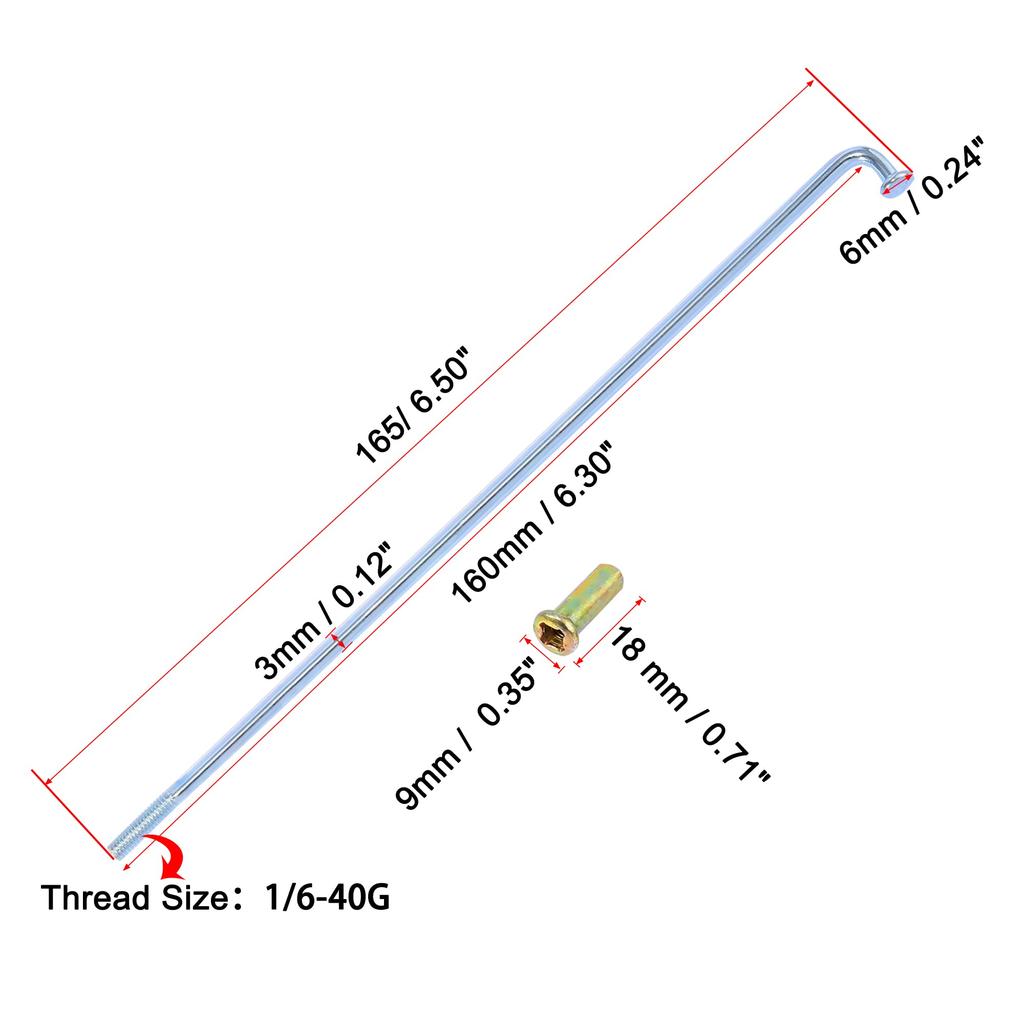 Мотоциклетные ниппели спиц колеса Motoforti, диаметр резьбы 3 мм, длина 160 мм, серебристый тон, 36 штук