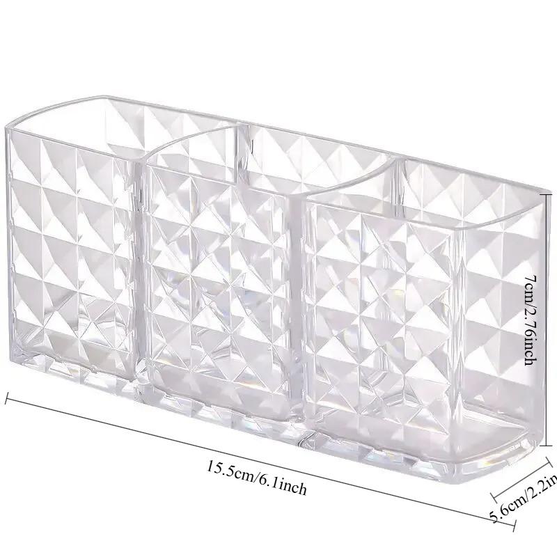 Cosmetics Storage Box Storage Tube Three Grid Pen Holder Transparent Acrylic Eyebrow Pencil Makeup Brush Storage Box