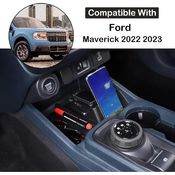 Органайзер для центральной консоли автомобиля, совместимый с Ford Maverick 2022-2024, органайзер с центральной канавкой управления и амортизатором, лоток для хранения, вставка, лоток для переключения передач