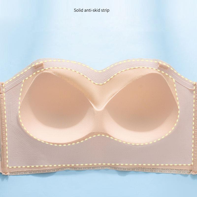 Large Size Women Non Slip Invisible Wedding Dress Bra Ultra Thin Gathered Push Up Tube Top Front Buckle Brassiere Strapless Underwear Top
