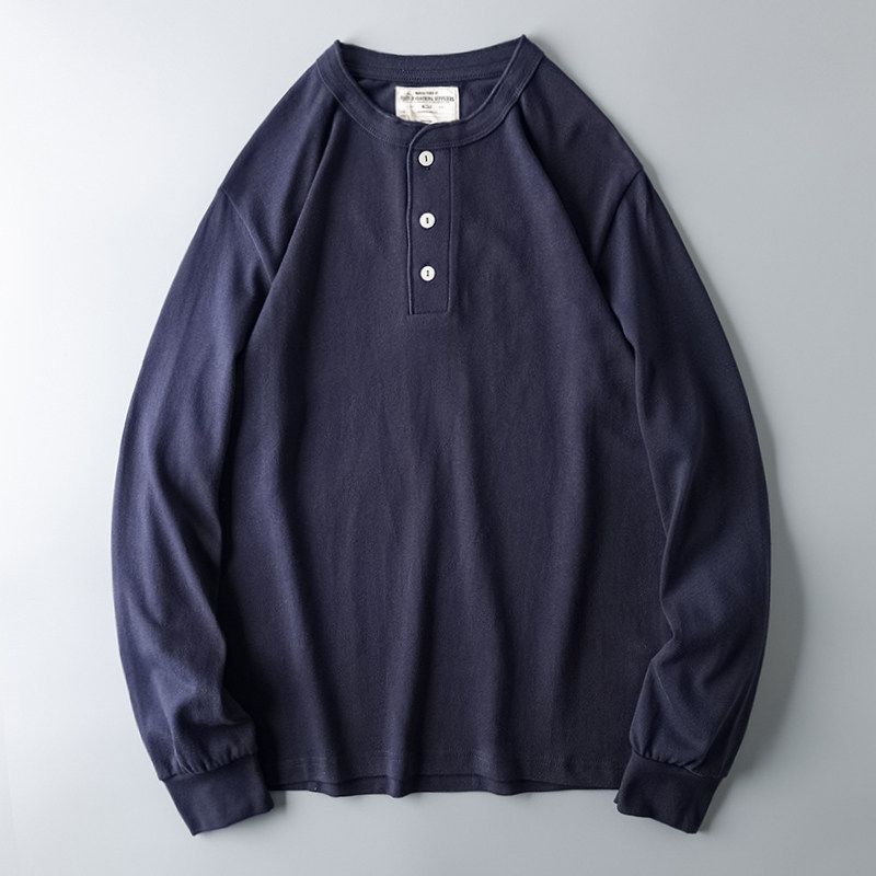 Heavy Cotton Long-Sleeved T-shirt Original Order Henley Shirt