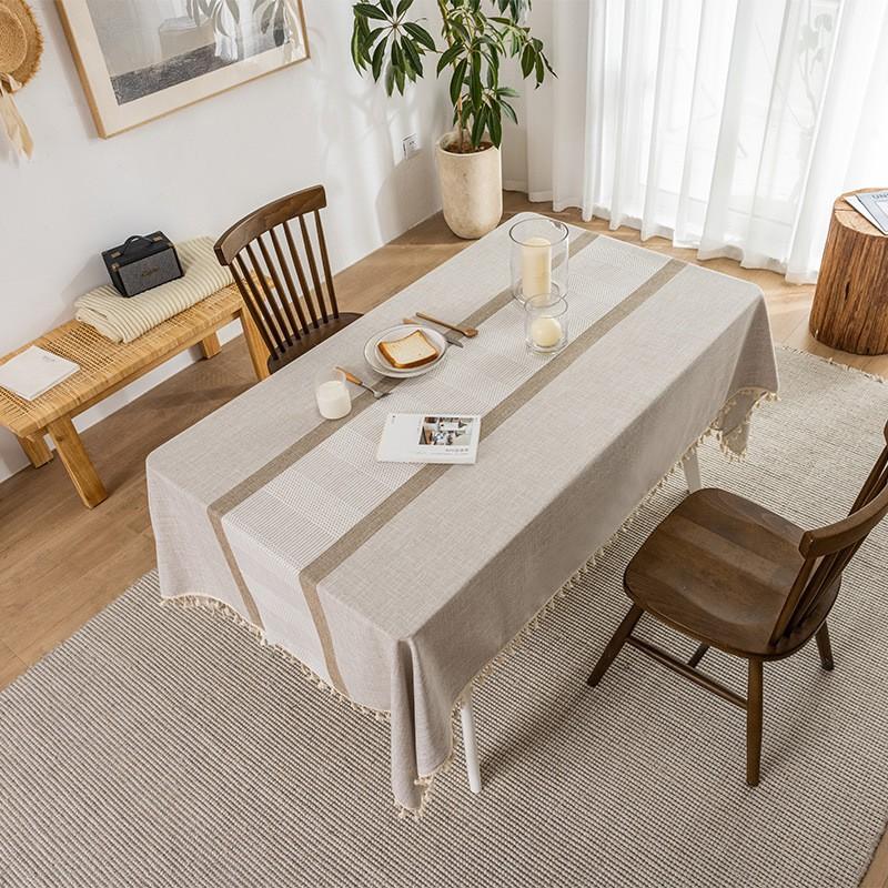 Waterproof Cotton Tablecloth With Tassel Trim Modern Minimalist Rectangle Dining Table Cover Home Cafe Market