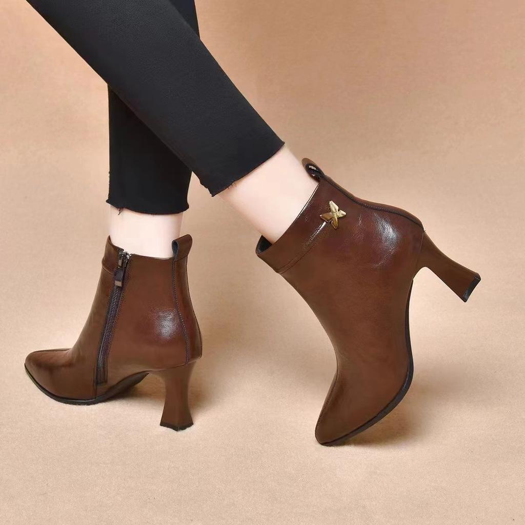 Осенне-зимние водонепроницаемые кожаные ботильоны, теплые на каблуке, женские короткие туфли, дизайнерская роскошная обувь, модные ботильоны для женщин