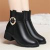 Fashion Winter Fashion Casual Cotton Side Zipper Square Heel Short Boot Women Comfort Warm Soft Leather Platform Ankle Boots