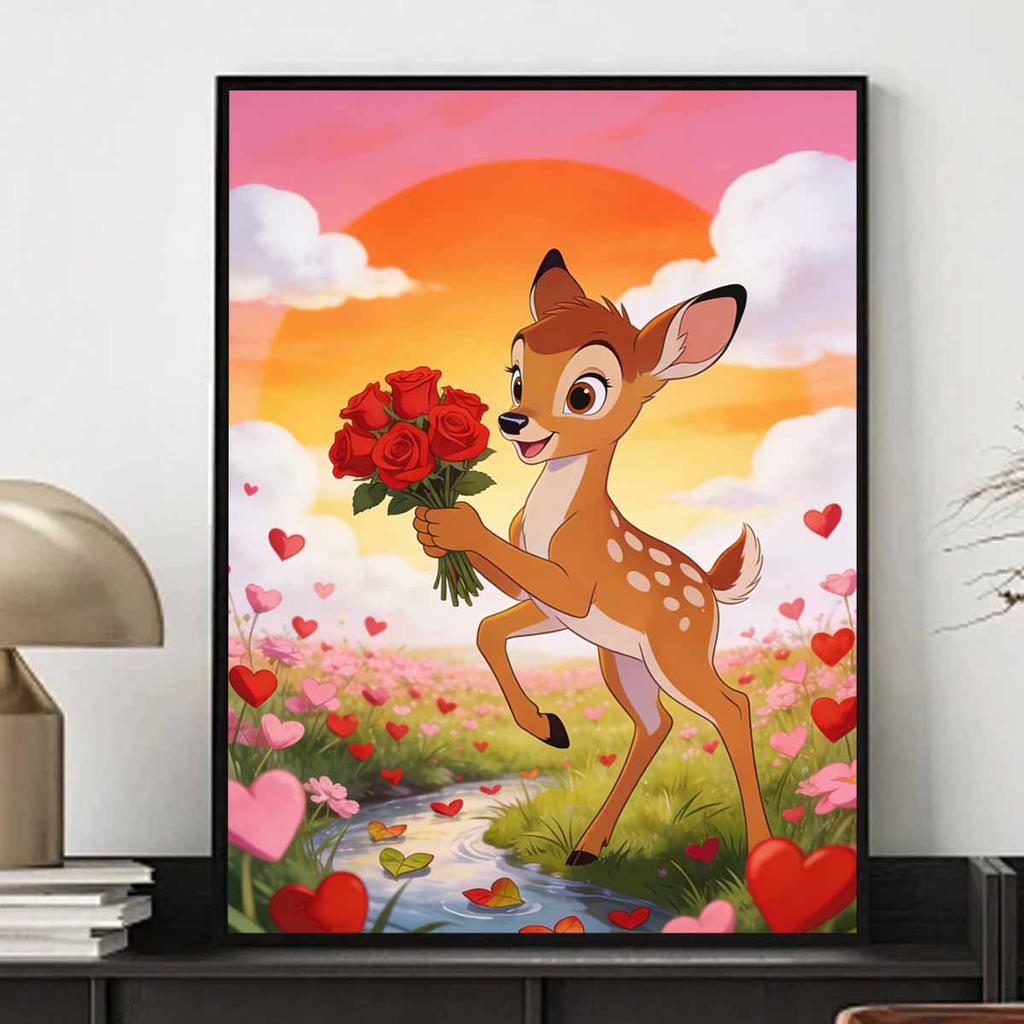 Disney 5D Diamond Painting Kit Bambi with Roses Valentine's Day Home or Office Home Decor Art Diamond Painting Kit
