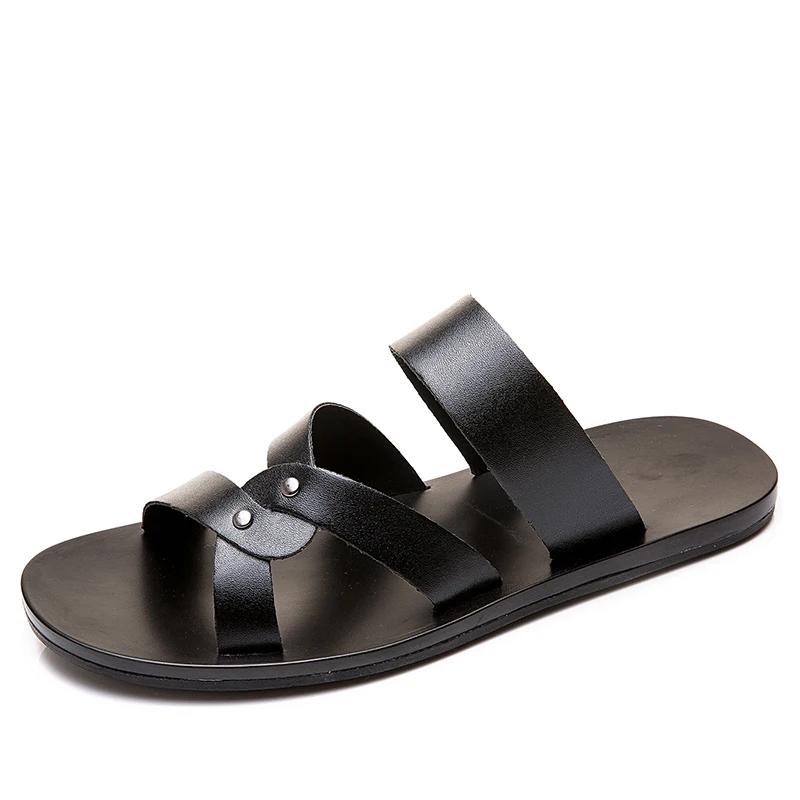 Fashion Men Shoes Fashion Summer Men Shoes Vintage Italian Flats Casual Non-slip Beach Sandals Leather Flip Flop Slippers Flats Sandals