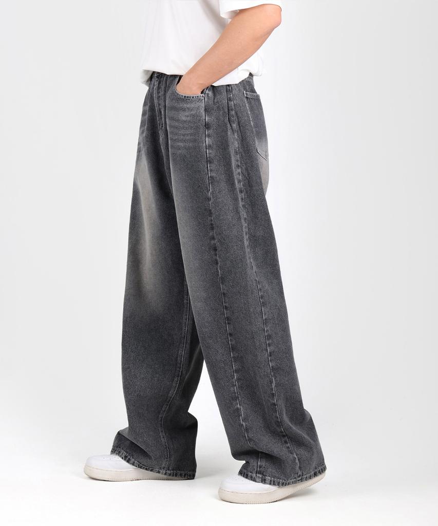 FOR THE FIT Cut Side Pintuck Vintage Washed Wide Denim Pants_Vintage Gray