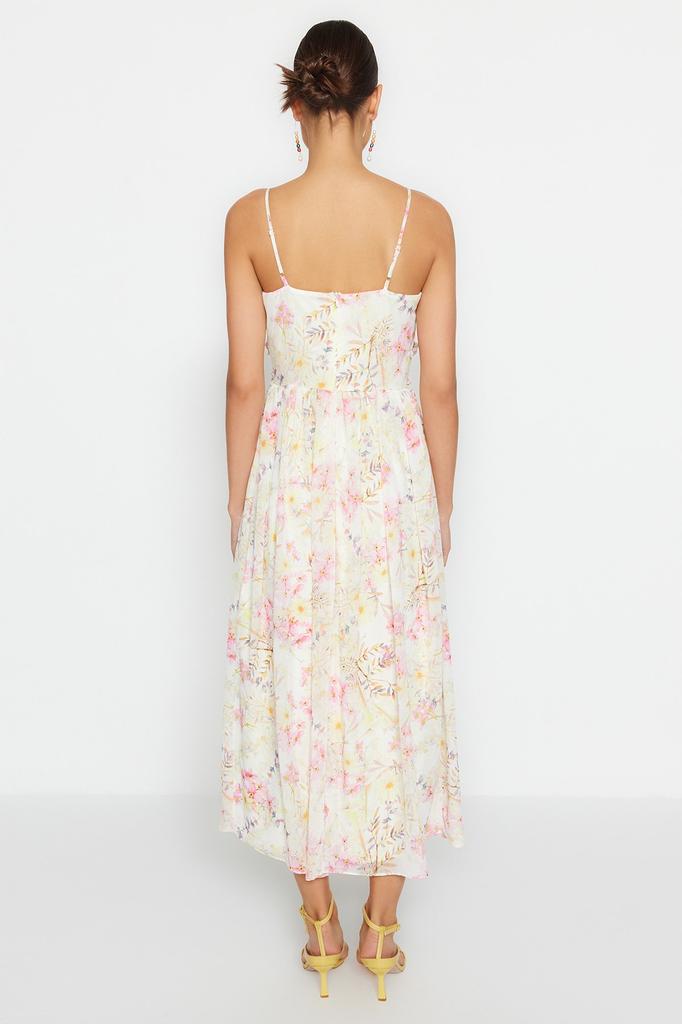 Женское стильное платье Зеленое шифоновое платье макси с цветочным узором и рюшами на подкладке