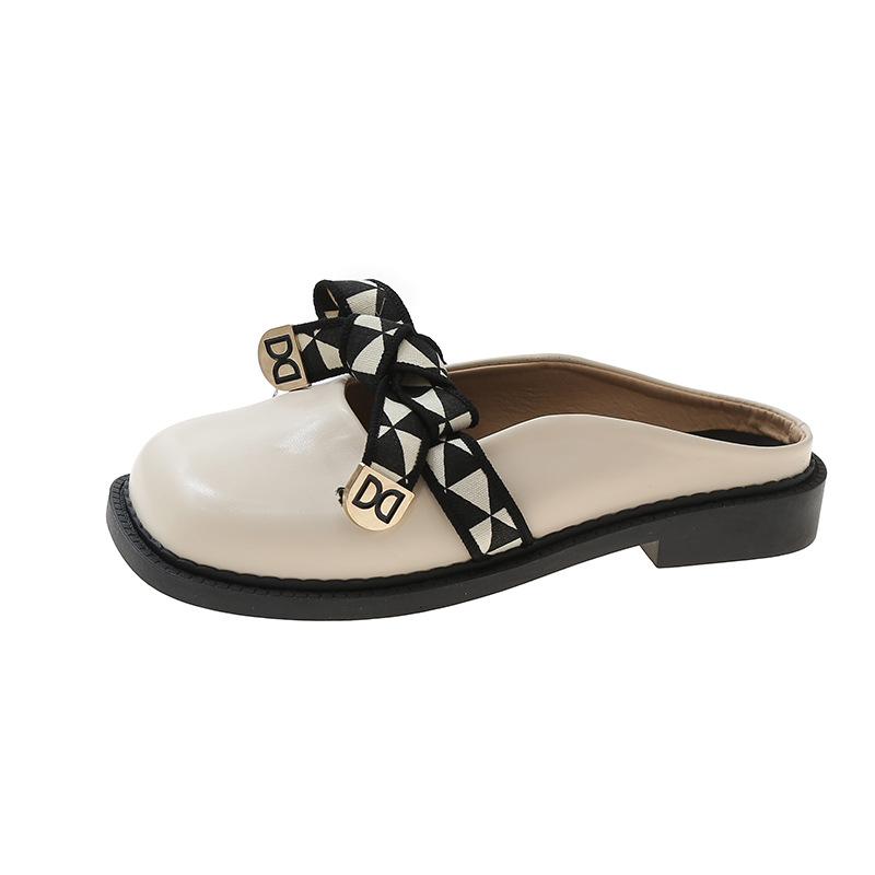 Тапочки Baotou, женская летняя одежда, мода, бант, круглая голова, ретро, плоская подошва, без каблука, ленивые, классные тапочки