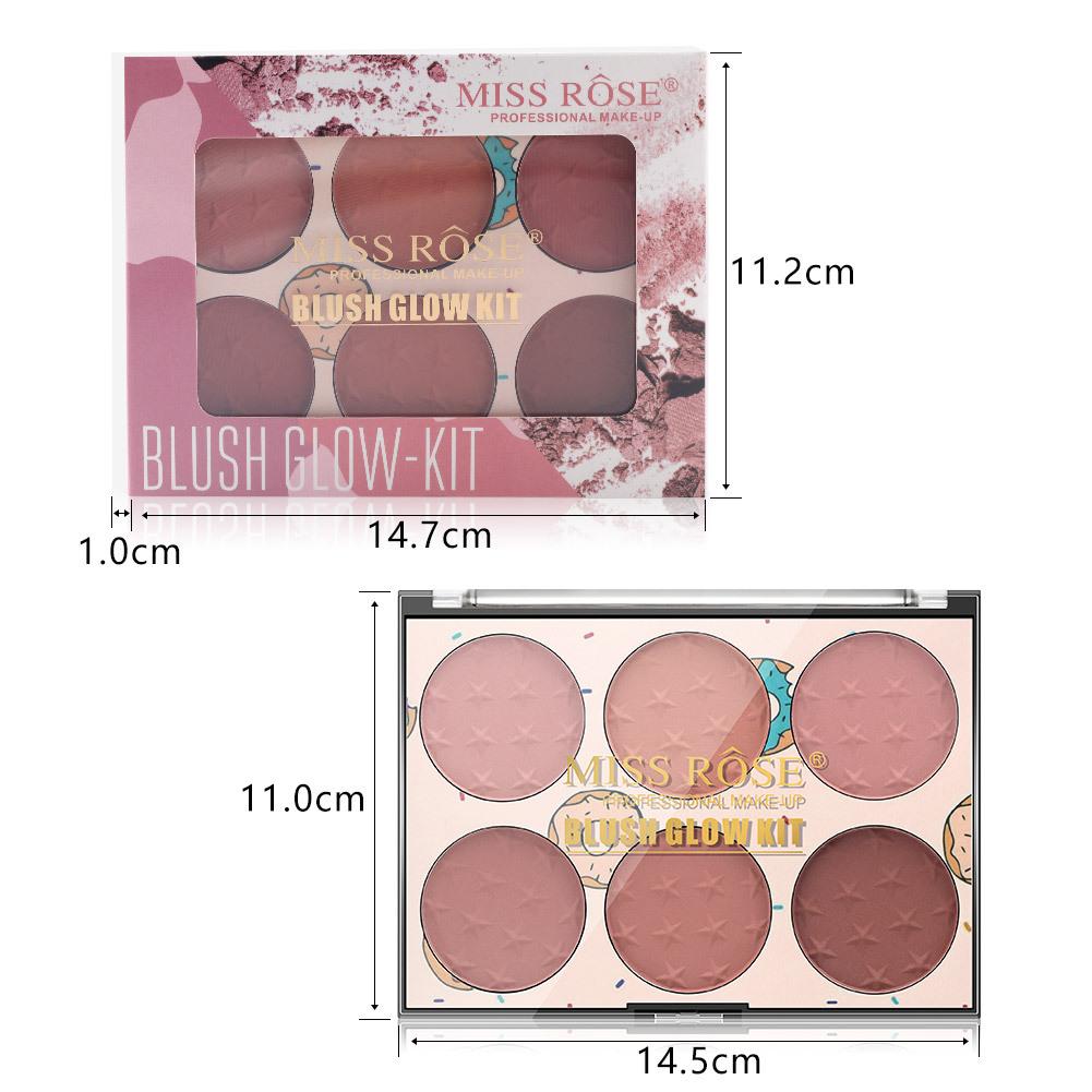 MISS ROSE 6-в-1 Изысканные прямоугольные 6 цветов для девочек, легкие роскошные цветные румяна, приятные для кожи, стильные портативные румяна для ремонта макияжа