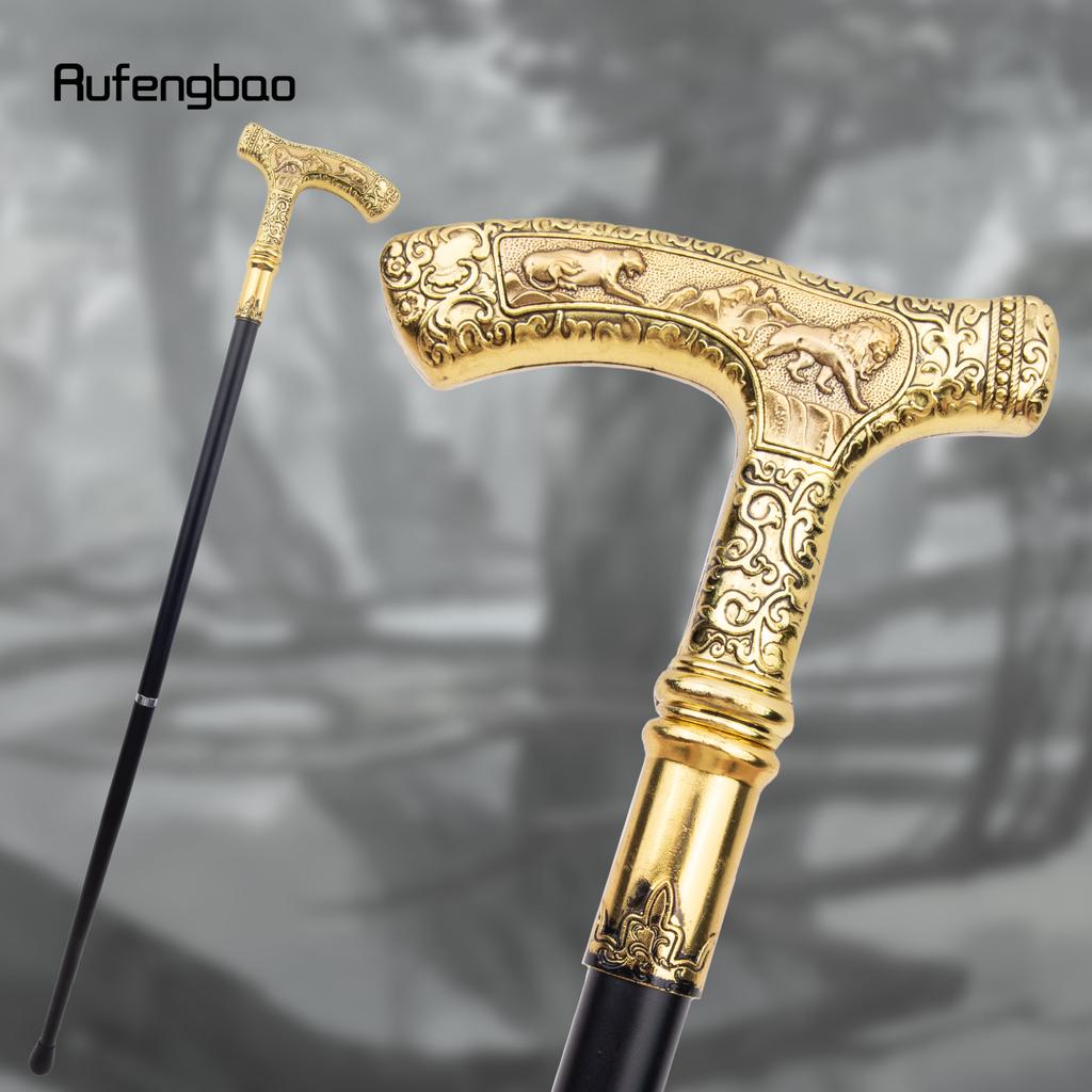 Golden Lion Luxury Pattern Walking Stick Party Fashion Elegant Walking Stick Decorative Cospaly Cane Knob Crosier 89cm