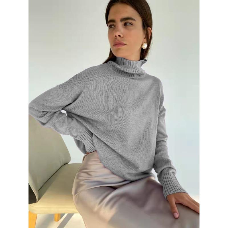 Женский осенне-зимний утолщенный однотонный свободный свитер с длинными рукавами