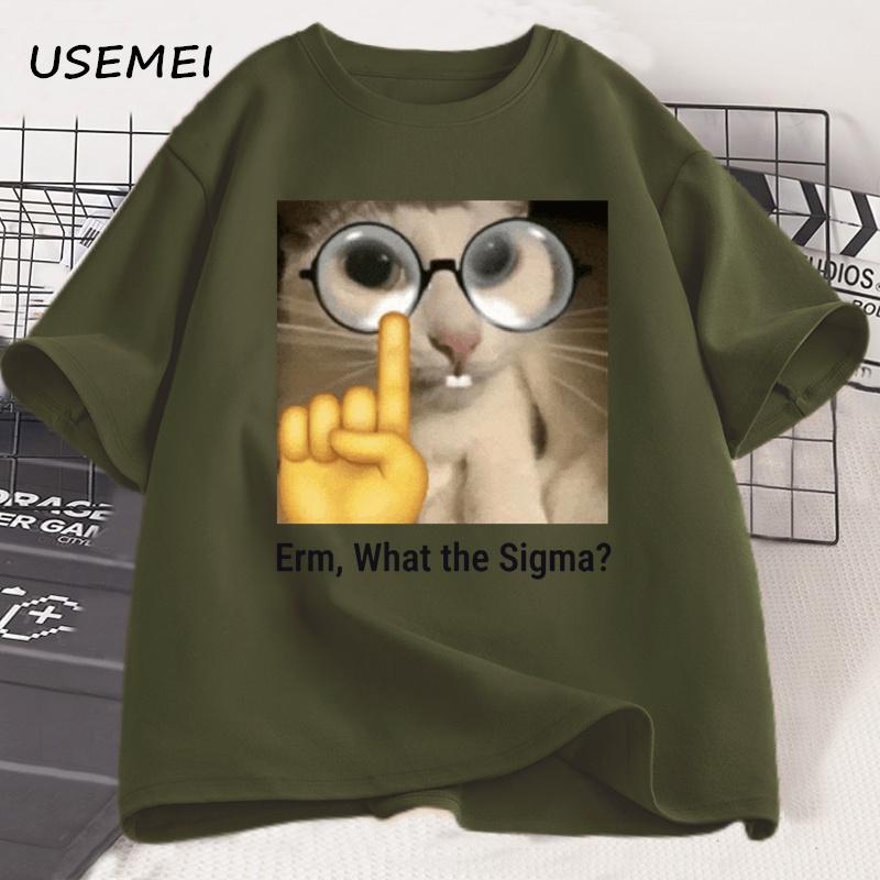 Erm What The Sigma Meme Tshirt Unisex Unisex Funny Graphic T Shirts Brainrot Tee Silly Cat Humor Tees Casual Cotton Clothes Tops