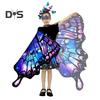 Butterfly Cloak for Kids Performance Cosplay Colorful Fairy Wing Costume with Fluttering Sleeves Layered Hem Carnivals Skirt Halloween Photography