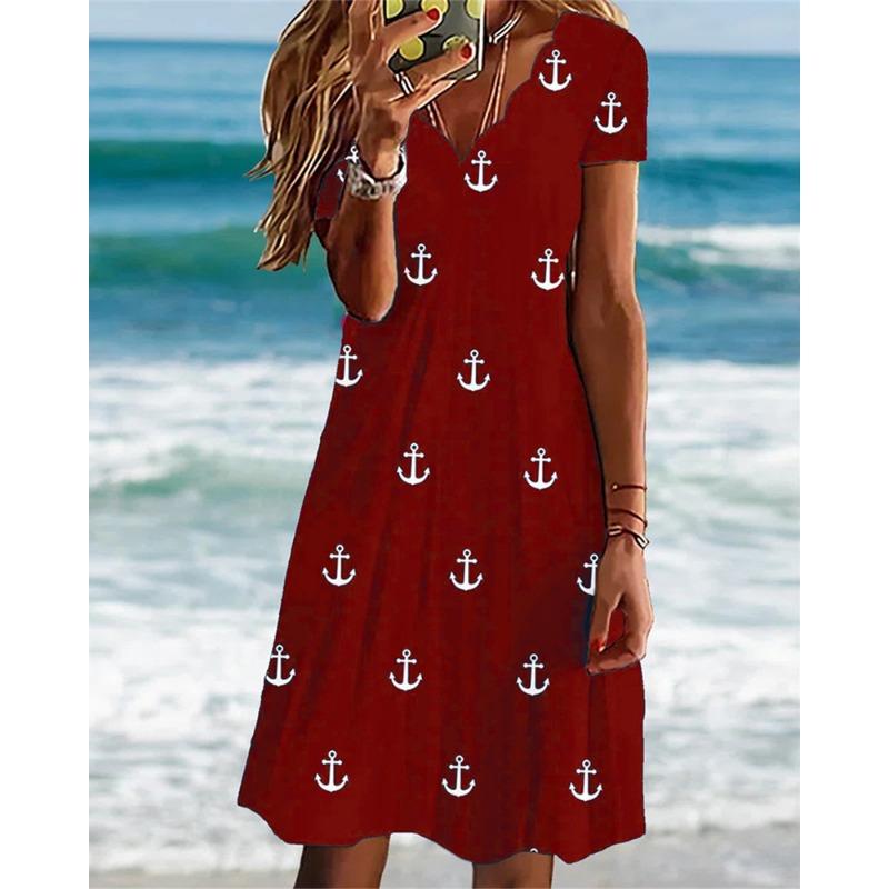 VEZFAA Женская мода на лето и весну с коротким рукавом и v-образным вырезом со средней талией повседневные платья