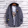Youth Men's Casual Fashion Plaid Slim Long Sleeve Hoodie Long Sleeve Shirt
