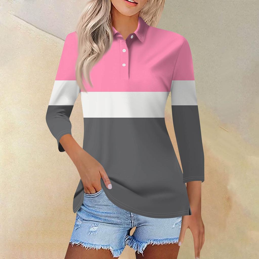 Женская модная повседневная рубашка с короткими рукавами 3/4 с лацканами и принтом, женские топы на пуговицах