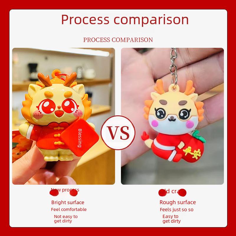 Adorable Dragon Dance Keychain Cute Chinese Lion Pvc Key Ring For Couples And Kids