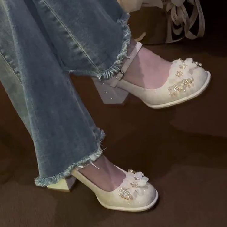 Туфли женские с юбкой «Сказочный ветер» Мэри Джейн 2024 года, свадебные туфли, туфли для подружек невесты, водонепроницаемые туфли на маленьком толстом каблуке, одинарные туфли на высоком каблуке