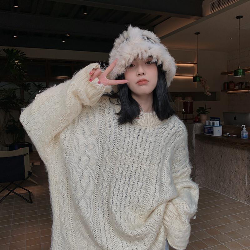 Japanese Hand-knitted Warm Wool Hat for Women Korean Style Gentle Rabbit Knitted Hat Fisherman Hat Autumn and Winter Versatile Trend