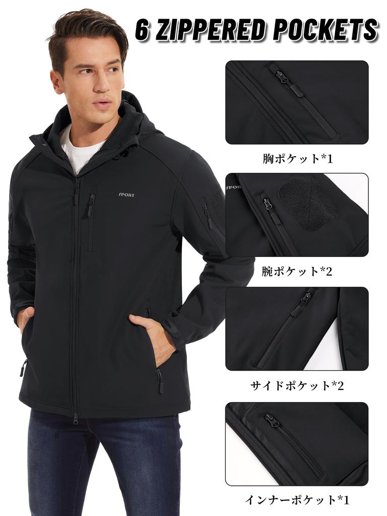 Soft Shell Cold Winter Bike Water Mountain Work Mountain Outdoor Black 3XL [KEFITEVD] Men's Jacket, Protection, Outerwear, Windproof, Military,