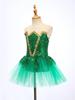 Girls Halloween Elf Cosplay Costume Sleeveless Keyhole Back Shiny Sequins Mesh Tutu Dress Bodysuit Jumpsuit