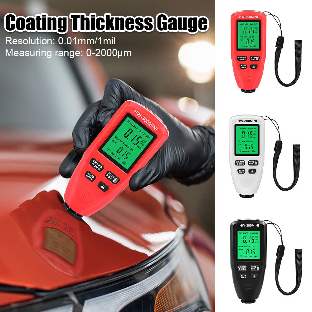 Car Paint Film Thickness Tester Metal Plating Width Measuring Fe and NFe probe 0-2000um HW-300PRO Coating Thickness Gauge