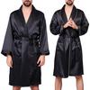 Western Cool Style Men with Waist Summer Imitation Pockets Belt Silk Bath Robe Home Gown Sleepwear
