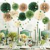 15Pcs Paper Flower Balls Round Set Green Flower Balls Round Paper String Birthday Wedding Party Decoration Backgrounds