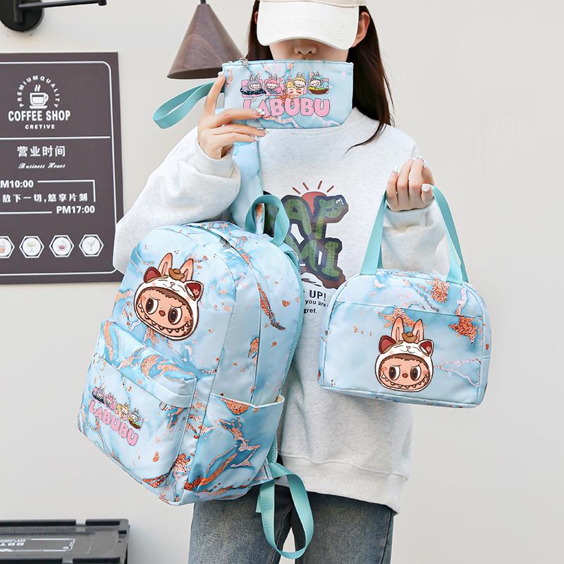 4Pcs/set Cartoon Printed Backpack Pencil Bag Lunch Bag Outdoor Water Bottle Student Girl Large Capacity Schoolbag Travel Bag Gift