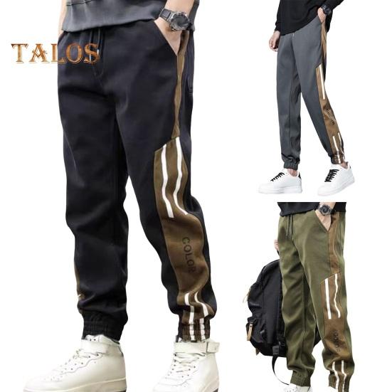 Весна Осень Мужские брюки-карго Свободные эластичные на талии с завязками Карманы Контрастные цветные пэчворк Спортивные брюки Повседневная одежда Шаровары