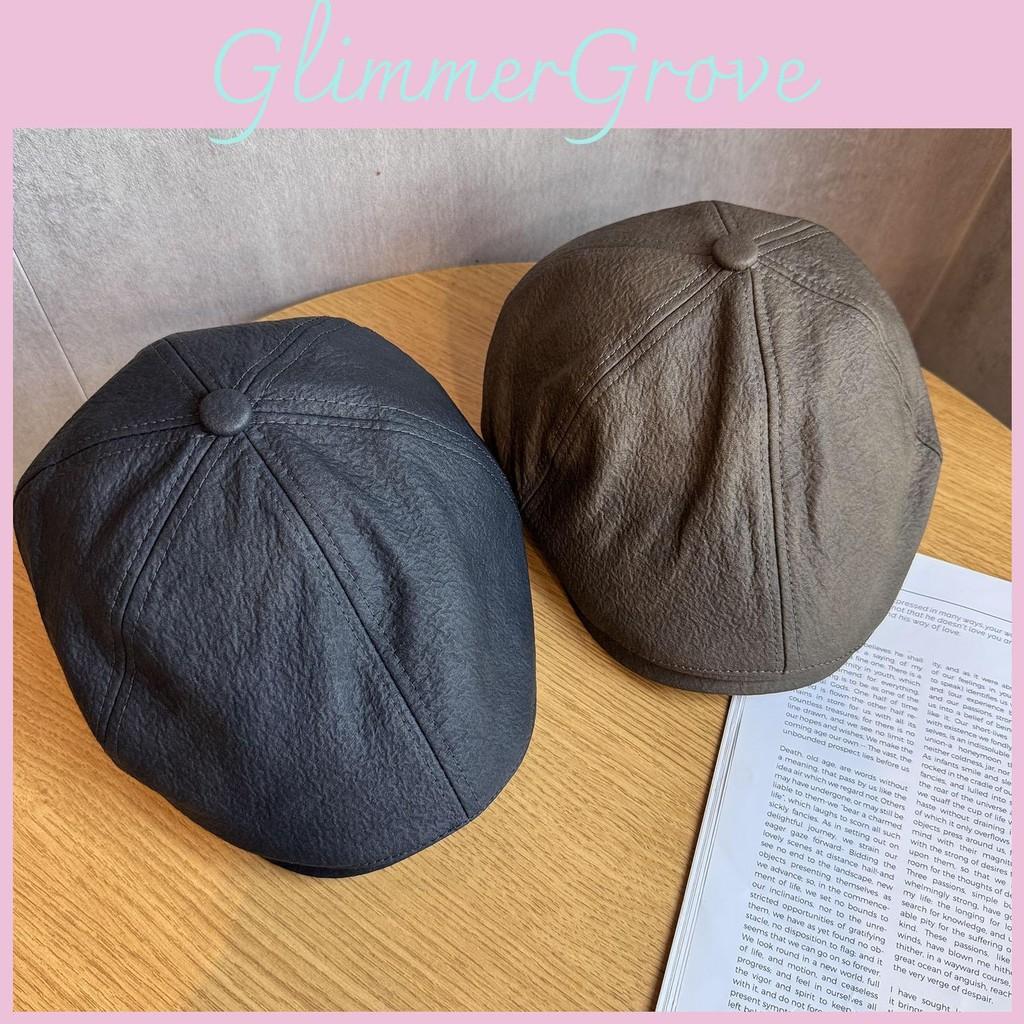Solid Color Fashion Retro Leather Cap Women Autumn Spring Protection Sunlight