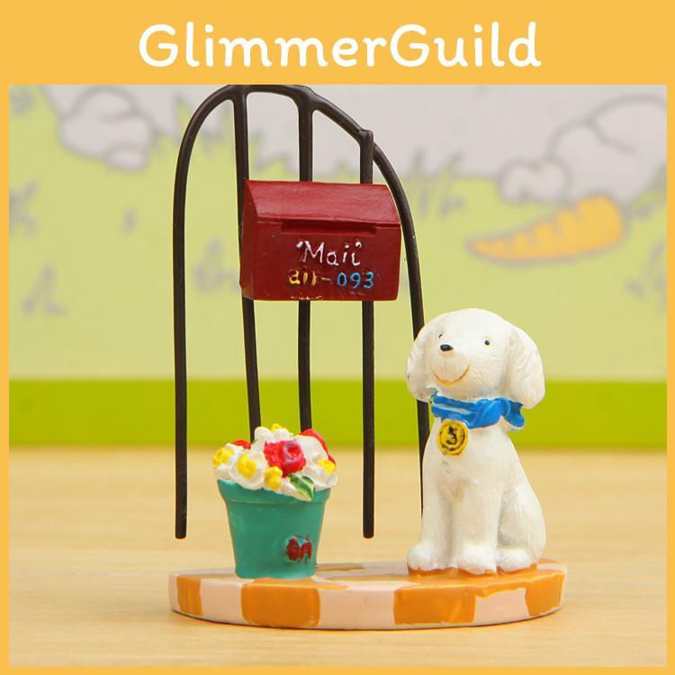 Small 3d Fresh Resin Cartoon Dog Display Figurine With Flower Basket Gift For