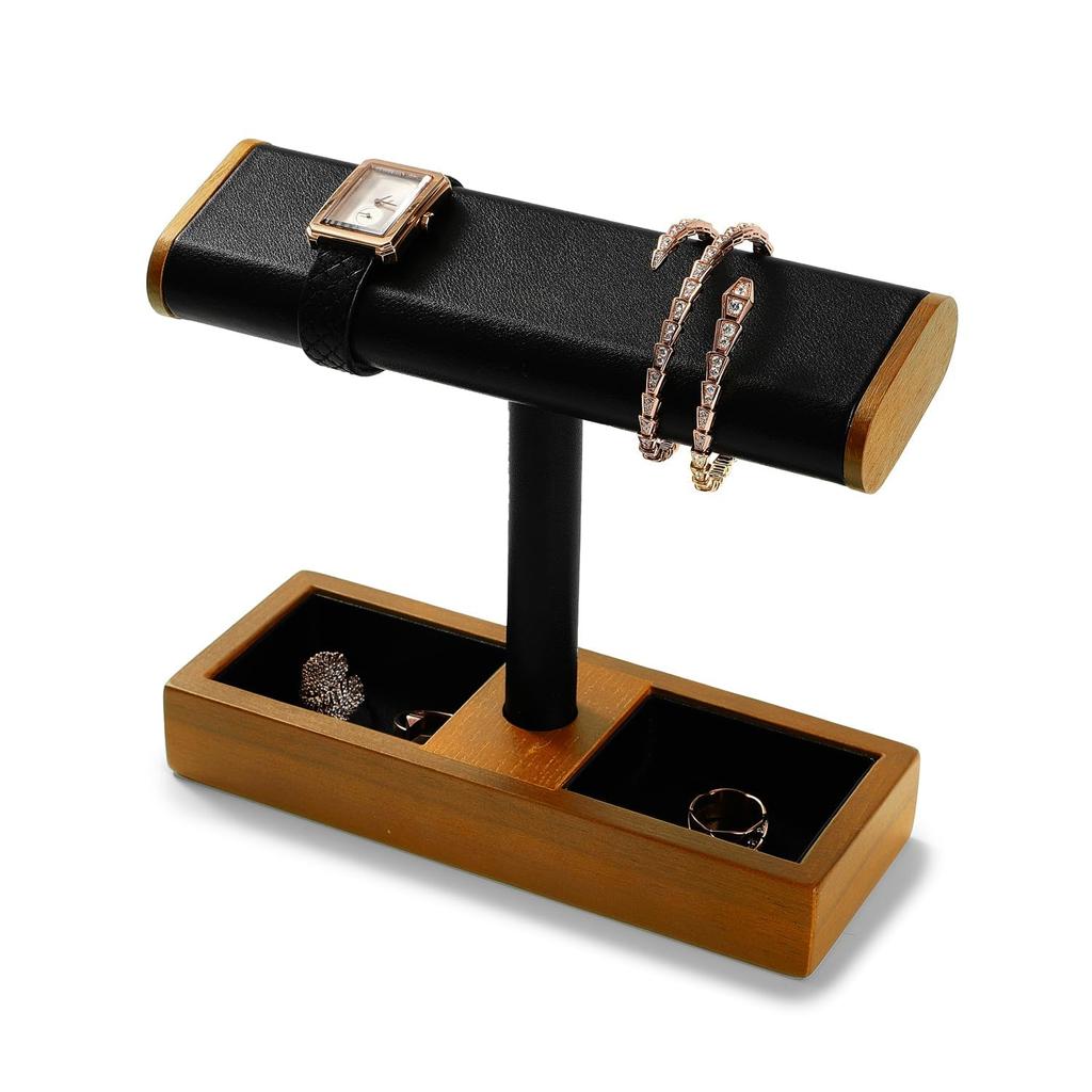 Woodten Solid Wood Watch Display Unisex Jewelry Display Organizer Holder for and Cufflinks Stand, Watches, Bracelets, Rings, (Black)