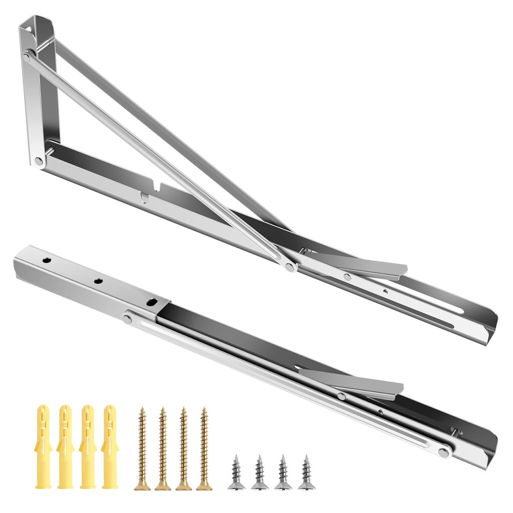 Folding Shelf Brackets - Heavy Duty Metal Collapsible Shelf Bracket for Bench Table, Shelf Hinge Wall Mounted Space Saving DIY B