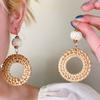 Wood Bohemian Drop Earrings Round Geometric Earrings Retro Rattan Weave Earrings  Party