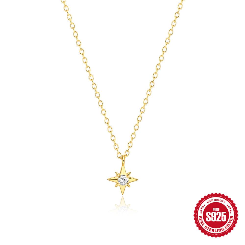 S925 Sterling Silver Stylish And Simple Octagram Inlaid With Versatile Classic Elements Collarbone Chain Necklace