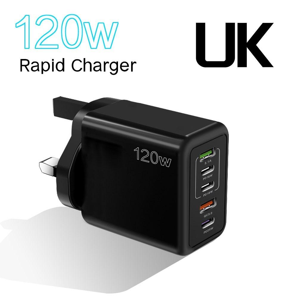 3PD + 2USB Phone Charger Adapter 120W PD Charger Universal USB C Charger