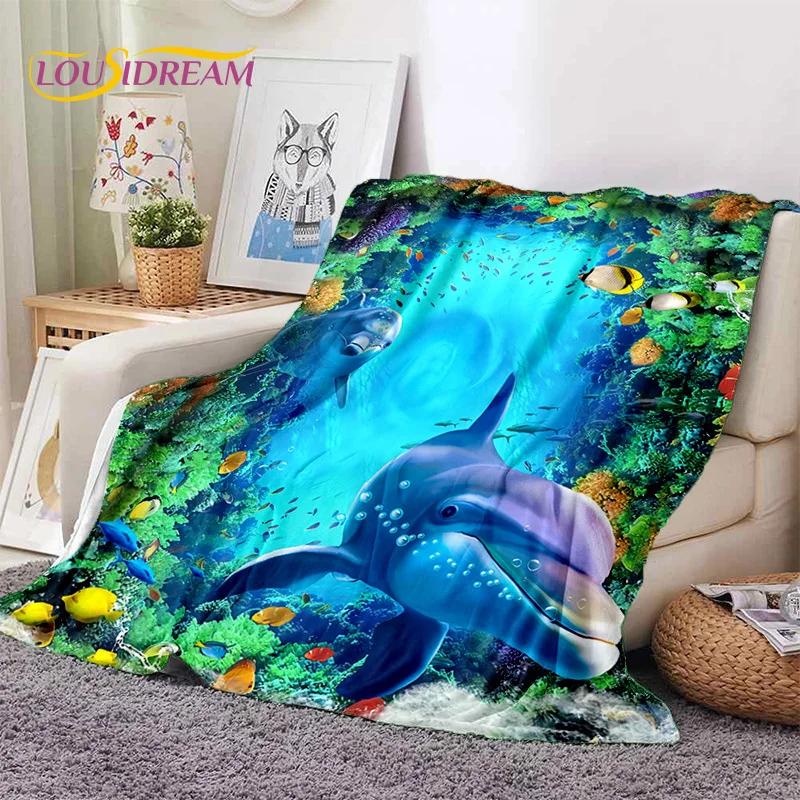3D Illusion Underwater World Seabed Shark Dolphin Soft Flannel Blankets,Throw Blanket Comfortable Blanket for Beds Home Bedroom