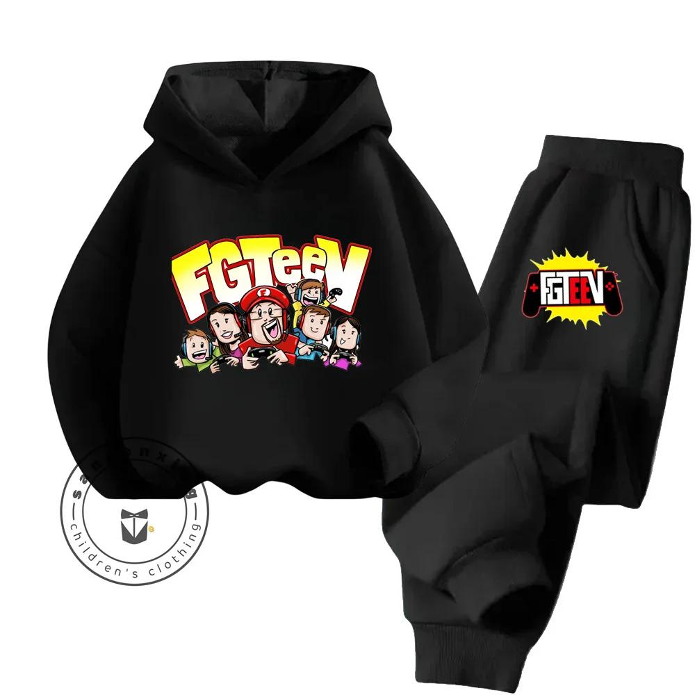 FGTeeV Cartoon Loungewear Идеально подходит для ленивых выходных в помещении Детский креативный дизайн Мультяшный принт Чистый хлопковый комплект с капюшоном