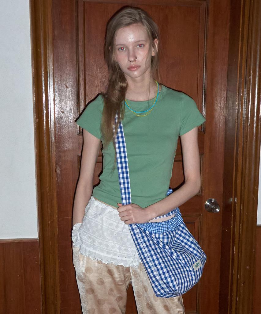 Сумка Maison Creme Check Frill Reversible Bag _ Гингэм Синий