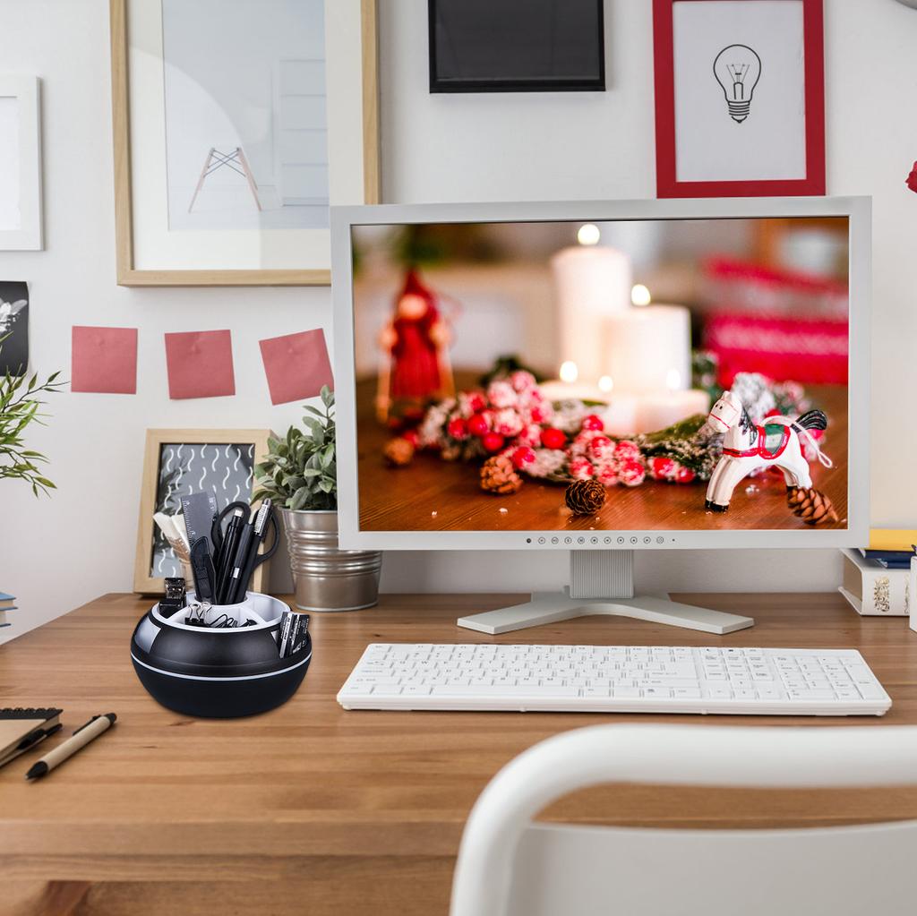 JIELISI 360degrees Rotating Pen Holder Desktop Stationery Storage Box with 9 Compartments for Study School Office Supplies