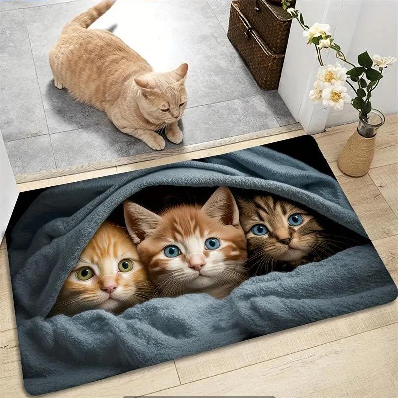 2D "Cute Little Cat Waiting for You To Come Home" Mat Welcome Mat Entrance Mat Soft and Comfortable Carpet Bathroom Entrance Mat