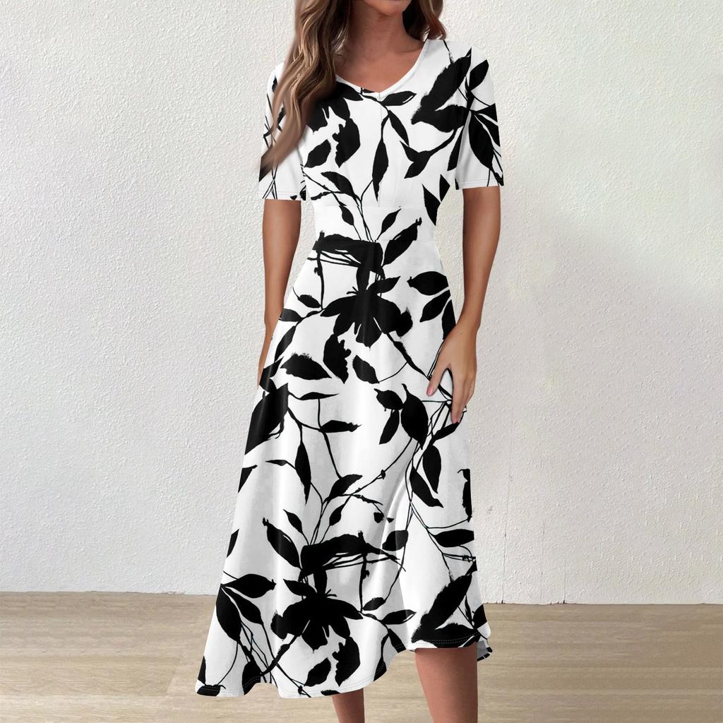 Женское повседневное модное платье-миди без рукавов с цветочным принтом и нерегулярным подолом с круглым вырезом
