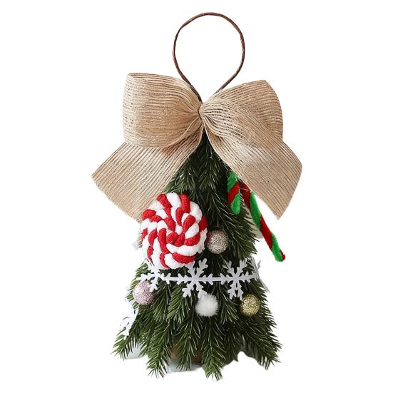 Christmas Tree Decoration Small Artificial Pine Tree Hanging Ornaments with Bow for New Year Xmas Party Home Decor