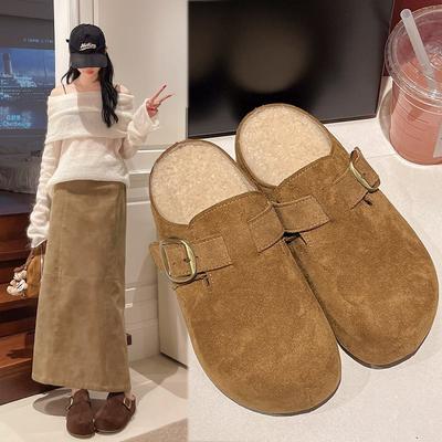 2025 пробковая сумка голова полушлепанцы женская обувь новая верхняя одежда ленивая осень и зима платформа женская обувь стройнит с одной педалью