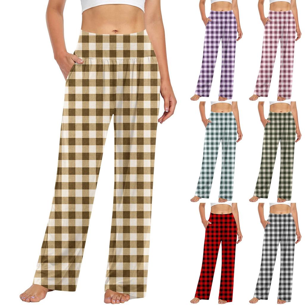 Женские повседневные модные брюки с клетчатым принтом Повседневные брюки