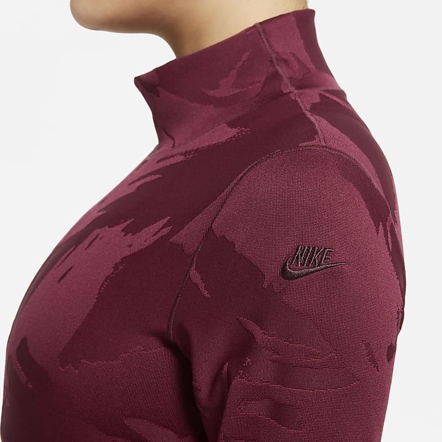 Nike Спортивная одежда Tech Pack с вышитым логотипом в технике тай-дай, облегающая футболка с длинным рукавом и высоким воротом, женские топы бордового цвета DQ6997-638