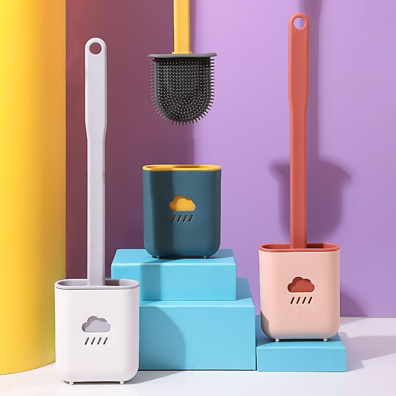 Soft Silicone Toilet Brush Wc Gap Brush with Holder Flat Head Soft Bristles Cleaning Brushes with Quick Drying Bracket Bathroom Tool