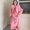 Осенне-зимняя ночная рубашка из кораллового флиса, женская плотная фланелевая рубашка больших размеров, милая длинная ночная рубашка до колена